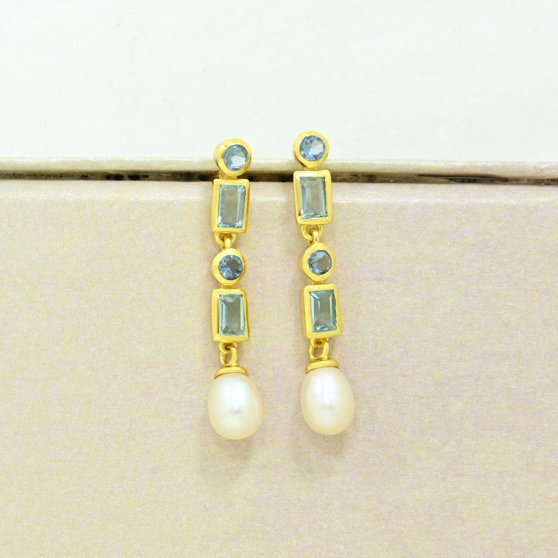 Blue Topaz Pearl Earring Gold Filled