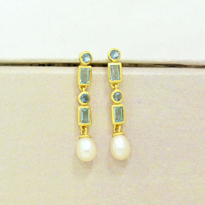 Blue Topaz Pearl Earring Gold Filled