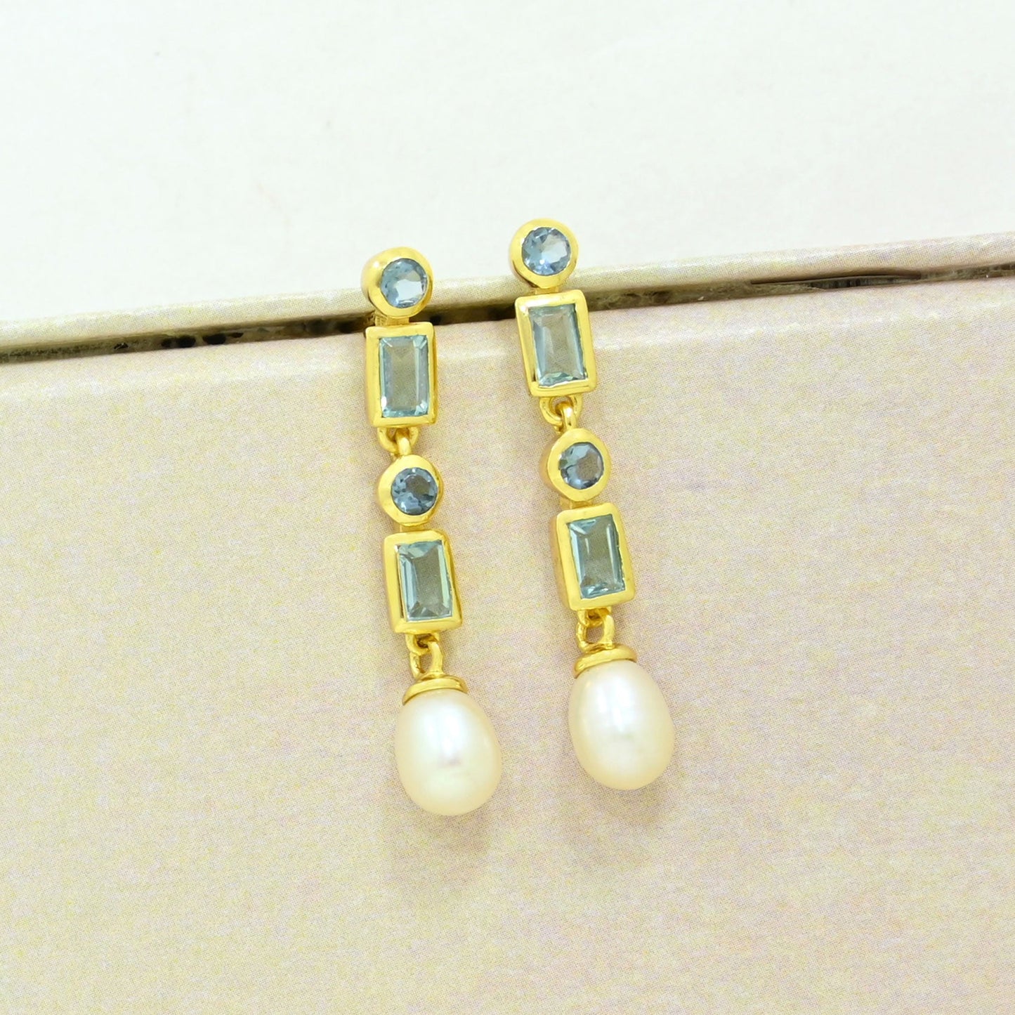 Blue Topaz Pearl Earring Gold Filled