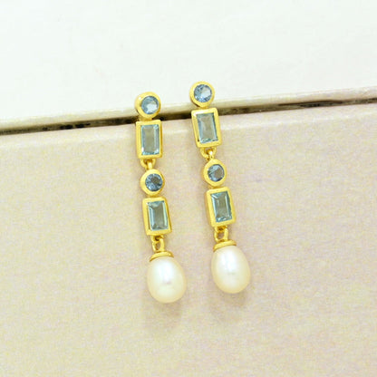 Blue Topaz Pearl Earring Gold Filled
