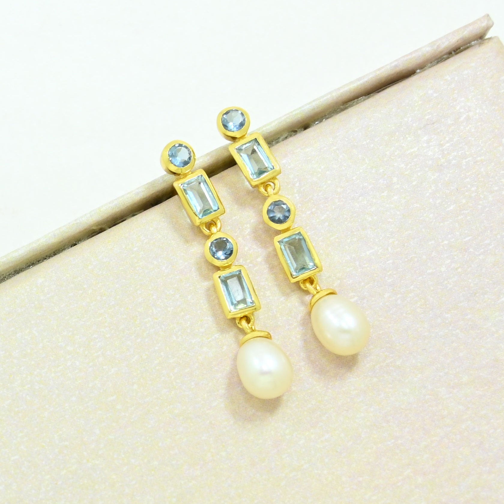 Blue Topaz Pearl Earring Gold Filled