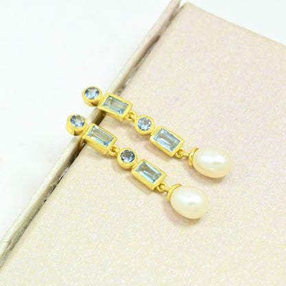 Blue Topaz Pearl Earring Gold Filled