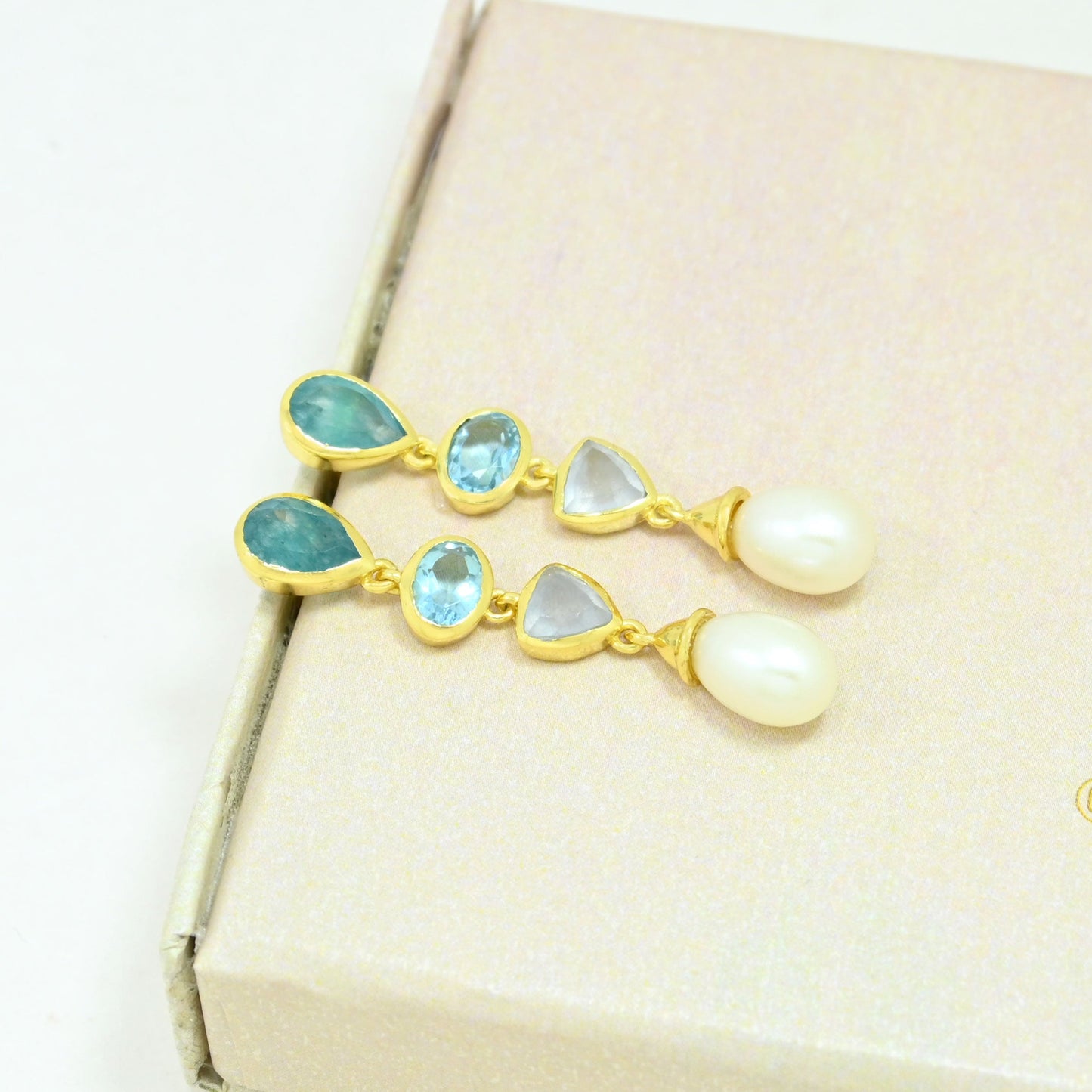 blue topaz pearl aquamarine earring gold plated