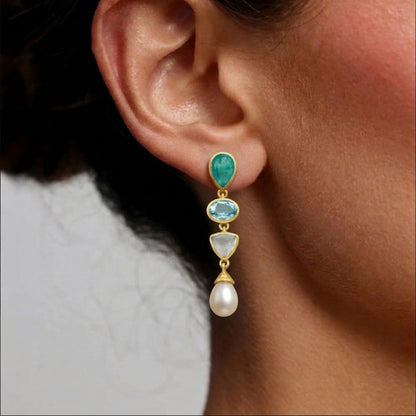 Blue Topaz Pearl Earring Gold Plated