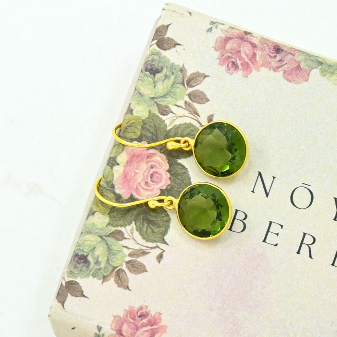green tourmaline earring gold plated silver 925