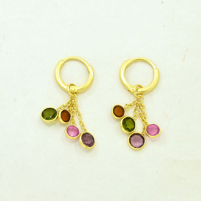 multicolor tourmaline hoop earrings gold plated