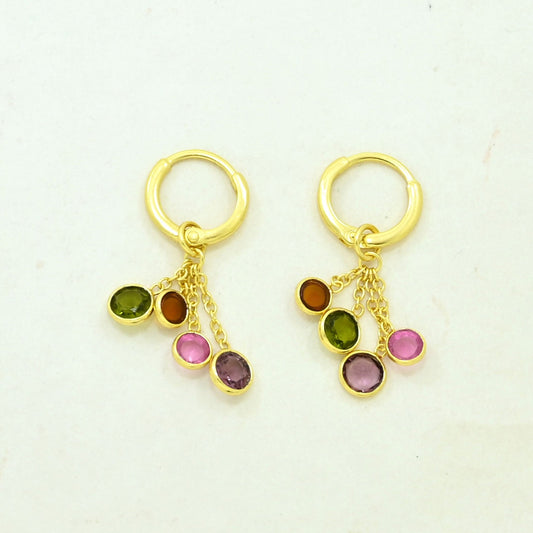 multicolor tourmaline hoop earrings gold plated