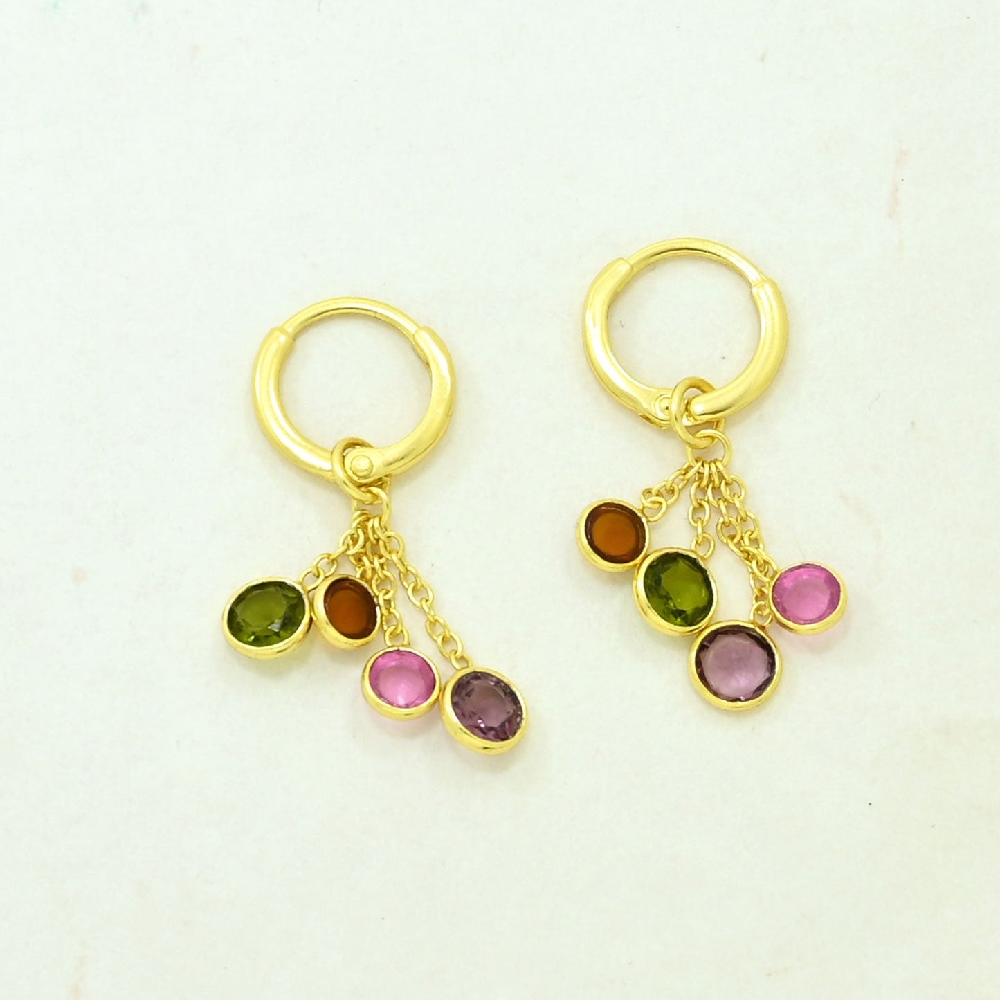 multicolor tourmaline hoop earrings gold plated