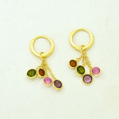 multicolor tourmaline hoop earrings gold plated