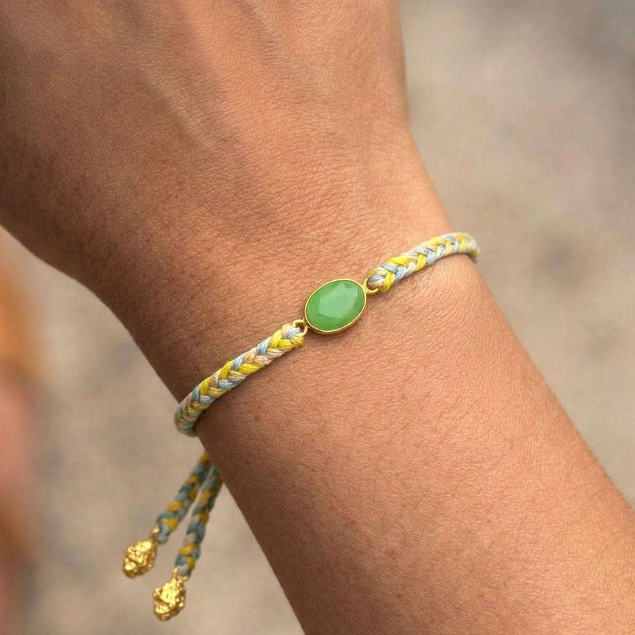 Hand-Woven Yellow Green Braided Bracelet - Green Jade