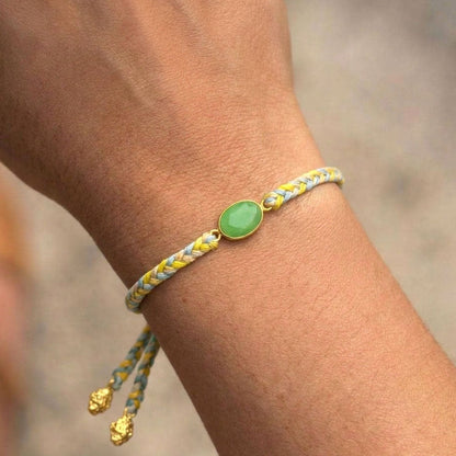 Hand-Woven Yellow Green Braided Bracelet - Green Jade