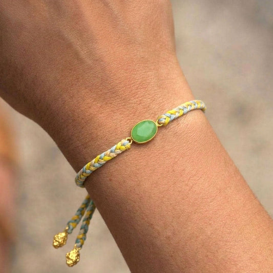 Hand-Woven Yellow Green Braided Bracelet - Green Jade