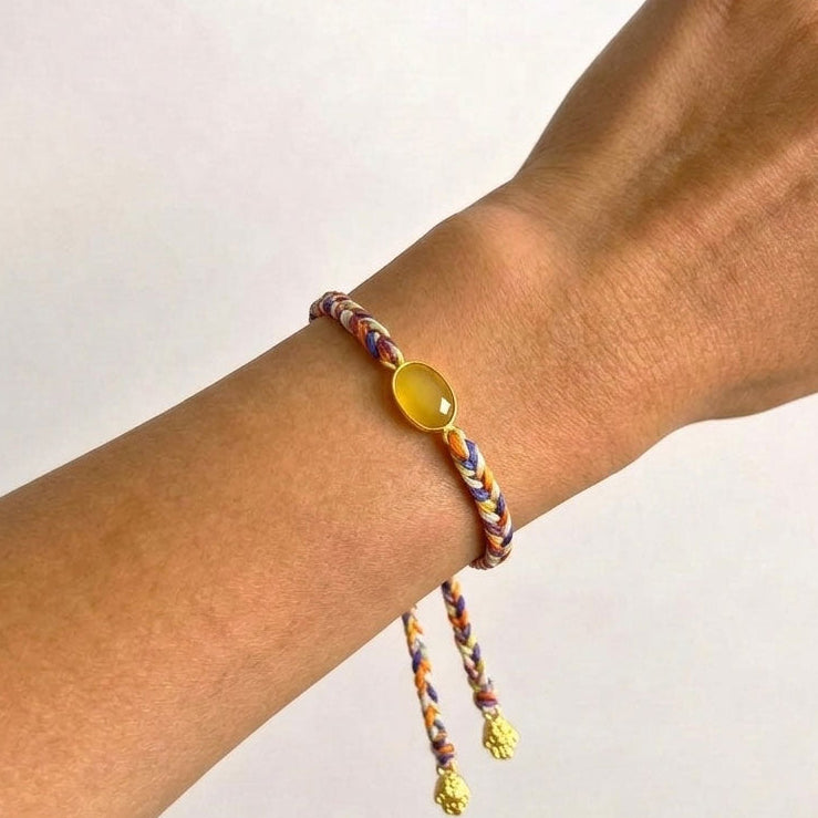 hand woven bracelet with Yellow chalcedony gemstone