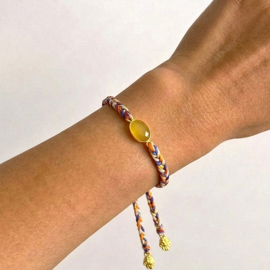 hand woven bracelet with Yellow chalcedony gemstone