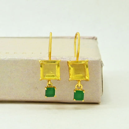 citrine dangle earrings gold plated