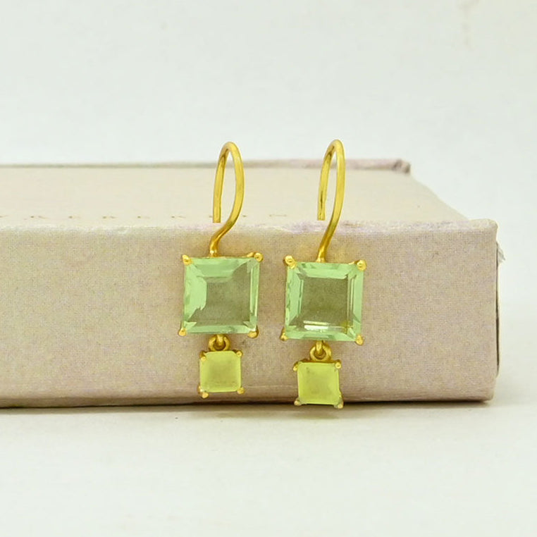green amethyst drop earring gold plated