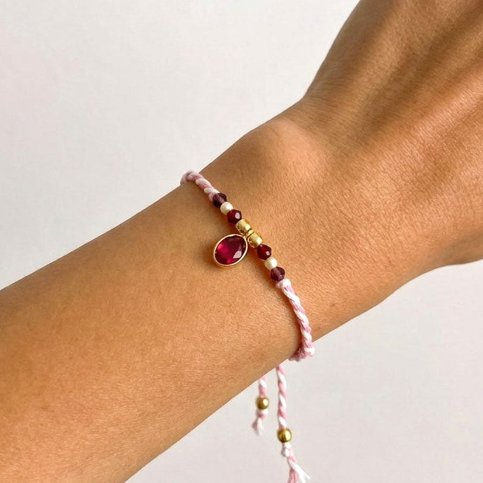 hand braided bracelet with pink tourmaline