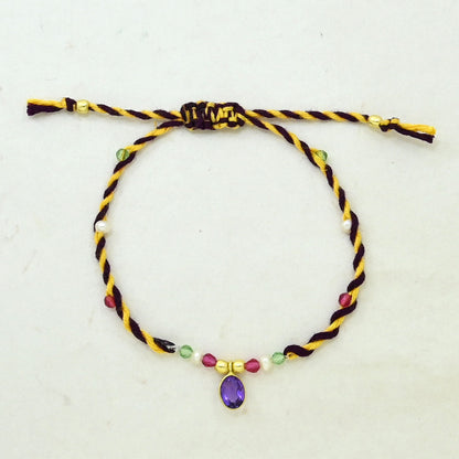 yellow purple hand woven bracelet